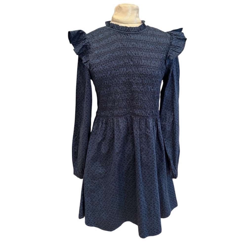 GAP NWT Smocked Ruffle Sleeve Cotton Blue Dress Cottage Core Grandma Core Medium